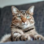 brown tabby cat lying on white textile